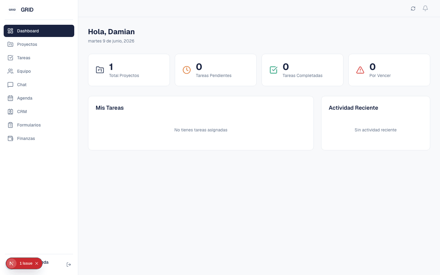 Modulo Dashboard de la plataforma GRID